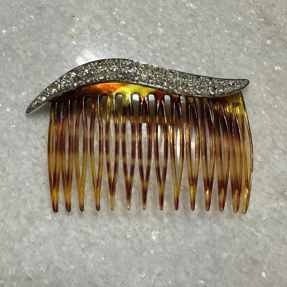 Vintage Rhinestone Tortoiseshell Hair Comb Art Deco Wave Bridal Hair Accessory